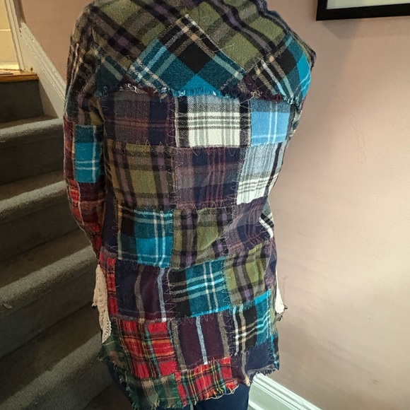 We The Free “Lost in Plaid” Patchwork Flannel Plaid Top with Lace Crochet Sides - Picture 14 of 16